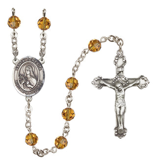 Sterling Silver 6mm Austrian Crystal Santa Teresita Rosary in Topaz
