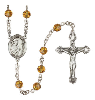 Sterling Silver 6mm Austrian Crystal Saint Thomas More Rosary in Topaz