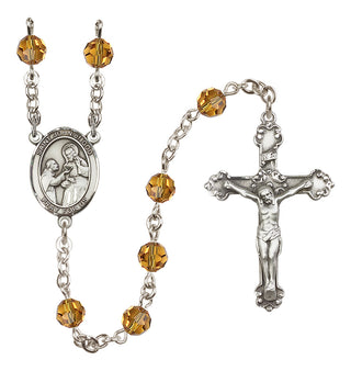 Sterling Silver 6mm Austrian Crystal Saint John of God Rosary in Topaz