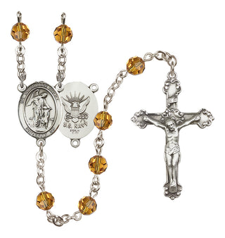 Sterling Silver 6mm Austrian Crystal Guardian Angel / Navy Rosary in Topaz