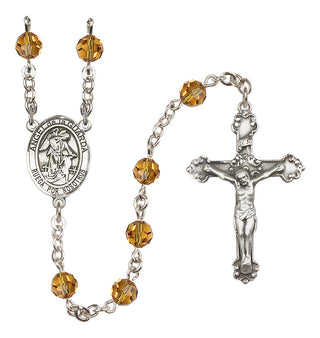 Sterling Silver 6mm Austrian Crystal Angel de la Guardia Rosary in Topaz