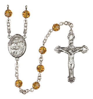 Sterling Silver 6mm Austrian Crystal Saints Cosmas & Damian Rosary in Topaz