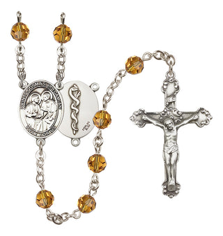 Sterling Silver 6mm Austrian Crystal Saints Cosmas & Damian / Doctors Rosary in Topaz