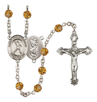 Sterling Silver 6mm Austrian Crystal Saint Christopher/Football Rosary in Topaz
