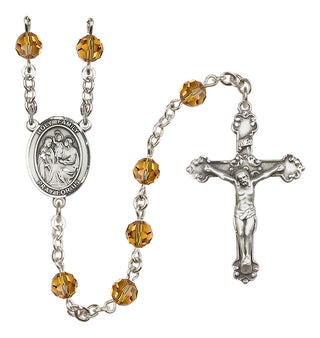 Sterling Silver 6mm Austrian Crystal Holy Family Rosary in Topaz