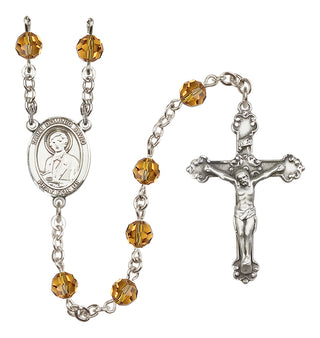 Sterling Silver 6mm Austrian Crystal Saint Dominic Savio Rosary in Topaz