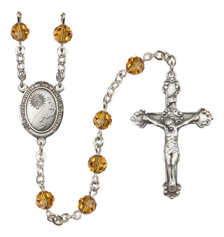 Sterling Silver 6mm Austrian Crystal Footprints / Cross Rosary in Topaz