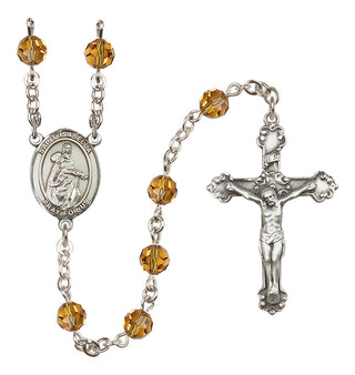Sterling Silver 6mm Austrian Crystal Saint Isabella of Portugal Rosary in Topaz
