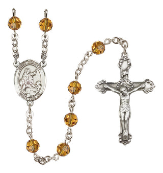 Sterling Silver 6mm Austrian Crystal Saint Colette Rosary in Topaz