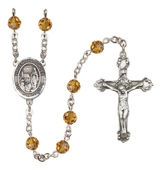 Sterling Silver 6mm Austrian Crystal Virgen del Lourdes Rosary in Topaz
