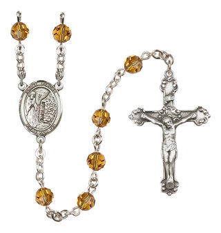 Sterling Silver 6mm Austrian Crystal Saint Fiacre Rosary in Topaz