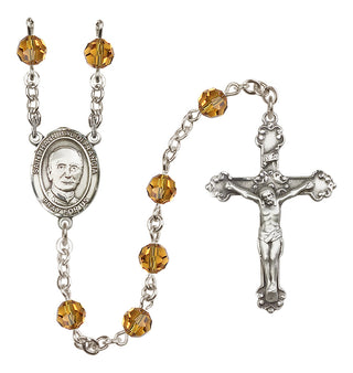 Sterling Silver 6mm Austrian Crystal Saint Hannibal Rosary in Topaz