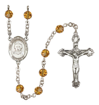 Sterling Silver 6mm Austrian Crystal Saint Joseph Freinademetz Rosary in Topaz