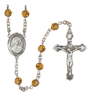 Sterling Silver 6mm Austrian Crystal Saint John Berchmans Rosary in Topaz