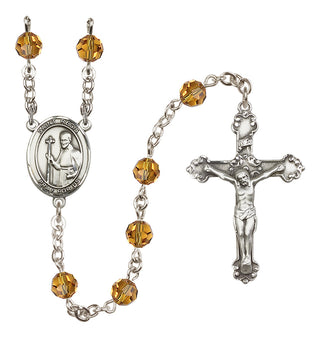 Sterling Silver 6mm Austrian Crystal Saint Regis Rosary in Topaz