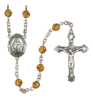 Sterling Silver 6mm Austrian Crystal Saint Theodora Rosary in Topaz