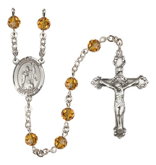 Sterling Silver 6mm Austrian Crystal Saint Drogo Rosary in Topaz
