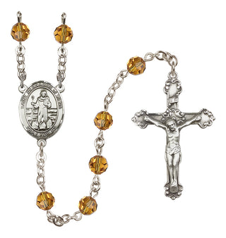 Sterling Silver 6mm Austrian Crystal Saint Bernadine of Sienna Rosary in Topaz