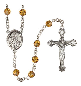Sterling Silver 6mm Austrian Crystal Our Lady of Assumption Rosary in Topaz