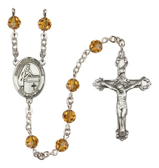 Sterling Silver 6mm Austrian Crystal Blessed Emilee Doultremont Rosary in Topaz