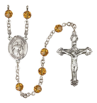 Sterling Silver 6mm Austrian Crystal Saint Theodore Stratelates Rosary in Topaz