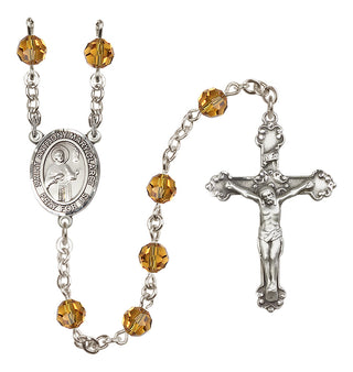 Sterling Silver 6mm Austrian Crystal Saint Anthony Mary Claret Rosary in Topaz