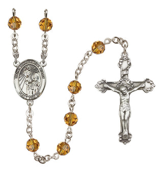 Sterling Silver 6mm Austrian Crystal Saint Margaret Mary Alacoque Rosary in Topaz