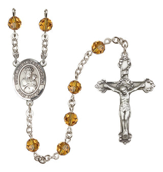 Sterling Silver 6mm Austrian Crystal Our Lady of Czestochowa Rosary in Topaz