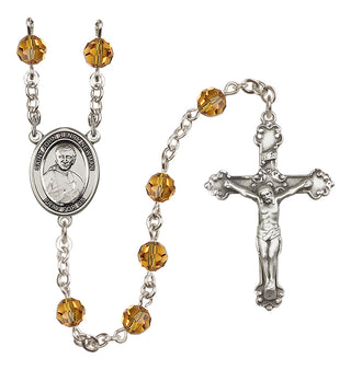 Sterling Silver 6mm Austrian Crystal Blessed John Henry Newman Rosary in Topaz
