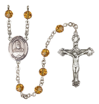 Sterling Silver 6mm Austrian Crystal Saint Fabian Rosary in Topaz