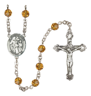 Sterling Silver 6mm Austrian Crystal Guardian Angel w/Children Rosary in Topaz