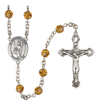 Sterling Silver 6mm Austrian Crystal Guardian Angel of the World Rosary in Topaz