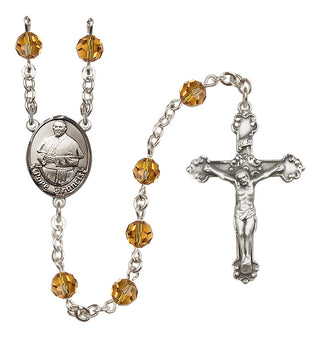 Sterling Silver 6mm Austrian Crystal Pope Francis Rosary in Topaz
