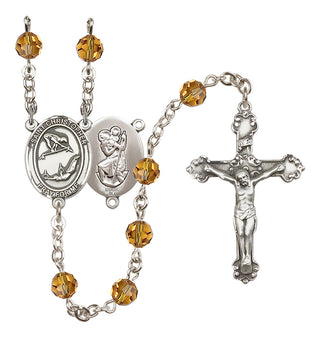 Sterling Silver 6mm Austrian Crystal Saint Christopher/Gymnastics Rosary in Topaz