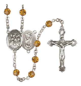 Sterling Silver 6mm Austrian Crystal Saint Christopher / Choir Rosary in Topaz
