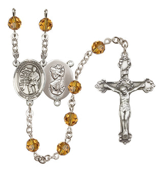 Sterling Silver 6mm Austrian Crystal Saint Christopher / Karate Rosary in Topaz