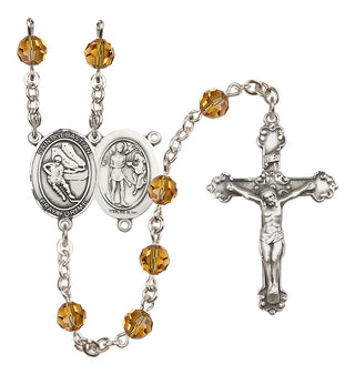 Sterling Silver 6mm Austrian Crystal Saint Sebastian / Hockey Rosary in Topaz
