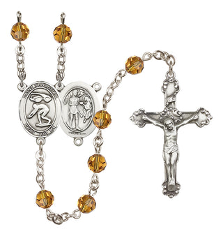 Sterling Silver 6mm Austrian Crystal Saint Sebastian/Swimming Rosary in Topaz