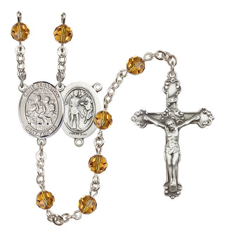 Sterling Silver 6mm Austrian Crystal Saint Sebastian / Choir Rosary in Topaz