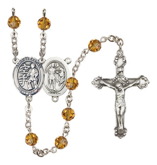 Sterling Silver 6mm Austrian Crystal Saint Sebastian/Karate Rosary in Topaz