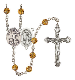 Sterling Silver 6mm Austrian Crystal Saint Sebastian/Soccer-Women Rosary in Topaz