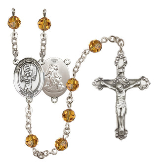 Sterling Silver 6mm Austrian Crystal Guardian Angel/Baseball Rosary in Topaz
