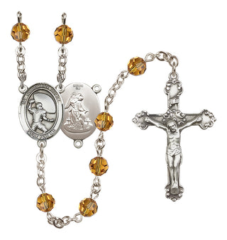 Sterling Silver 6mm Austrian Crystal Guardian Angel/Football Rosary in Topaz