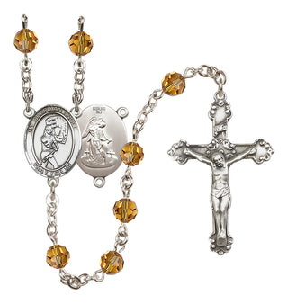 Sterling Silver 6mm Austrian Crystal Guardian Angel/Softball Rosary in Topaz