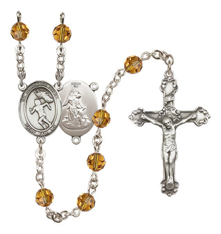 Sterling Silver 6mm Austrian Crystal Guardian Angel/Track&Field-Women Rosary in Topaz
