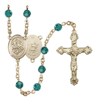 14 Karat Gold-Filled 6mm Austrian Crystal Saint George / Navy Rosary in Zircon