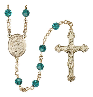 14 Karat Gold-Filled 6mm Austrian Crystal Saint Joseph Rosary in Zircon