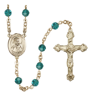 14 Karat Gold-Filled 6mm Austrian Crystal Saint Louise de Marillac Rosary in Zircon