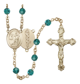14 Karat Gold-Filled 6mm Austrian Crystal Saint Luke the Apostle / Doctor Rosary in Zircon