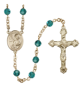 14 Karat Gold-Filled 6mm Austrian Crystal Saint Mark the Evangelist Rosary in Zircon